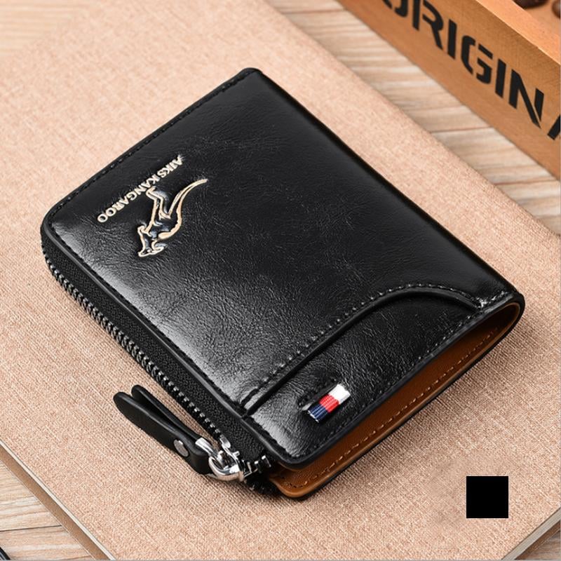 (2023-Christmas Hot Sale) Men Wallet Zipper Genuine Leather Purse (RFID PROTECTED)