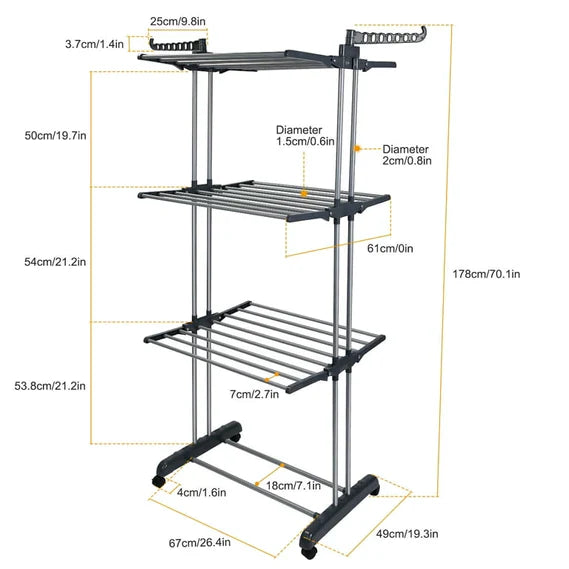 Foldable and Rolling Heavy Duty Clothes Drying Rack