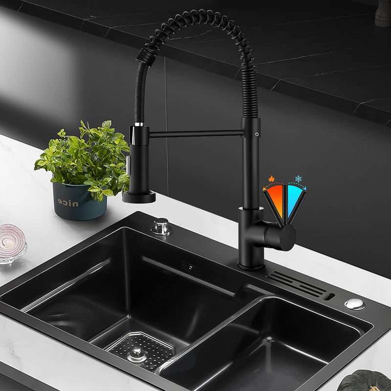 Single-Hole Spring Kitchen Faucet With Pull-Down Sprayer