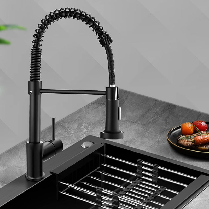 Single-Hole Spring Kitchen Faucet With Pull-Down Sprayer