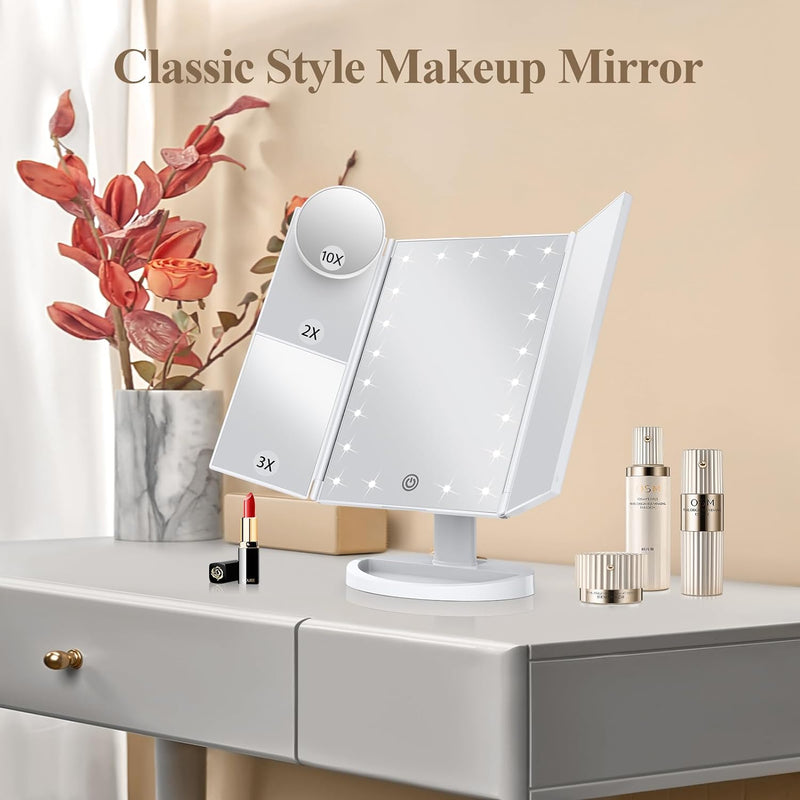 Tri-Fold Led Makeup Mirror With Light