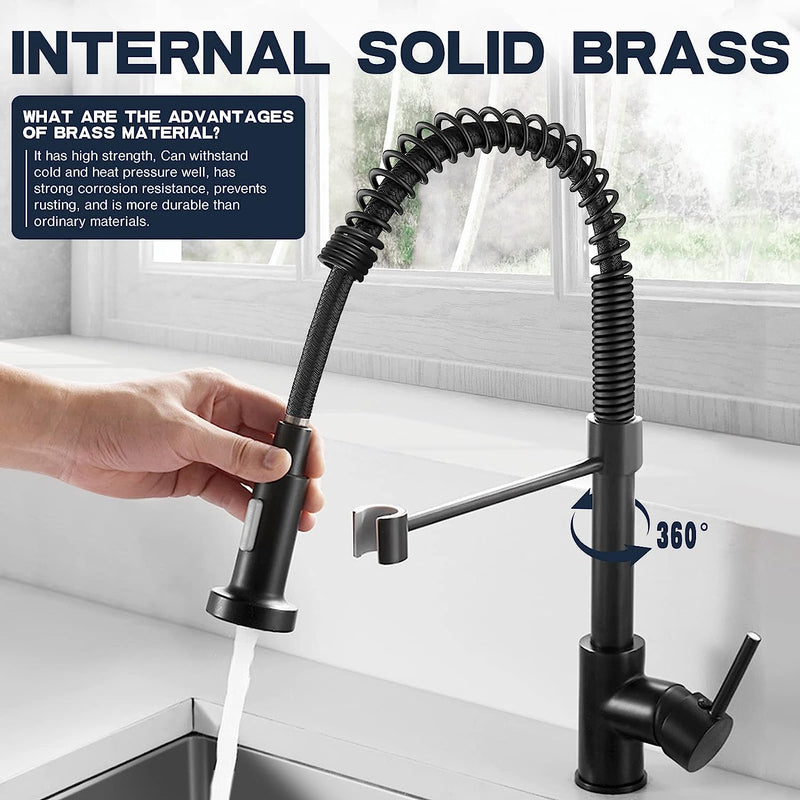 Single-Hole Spring Kitchen Faucet With Pull-Down Sprayer