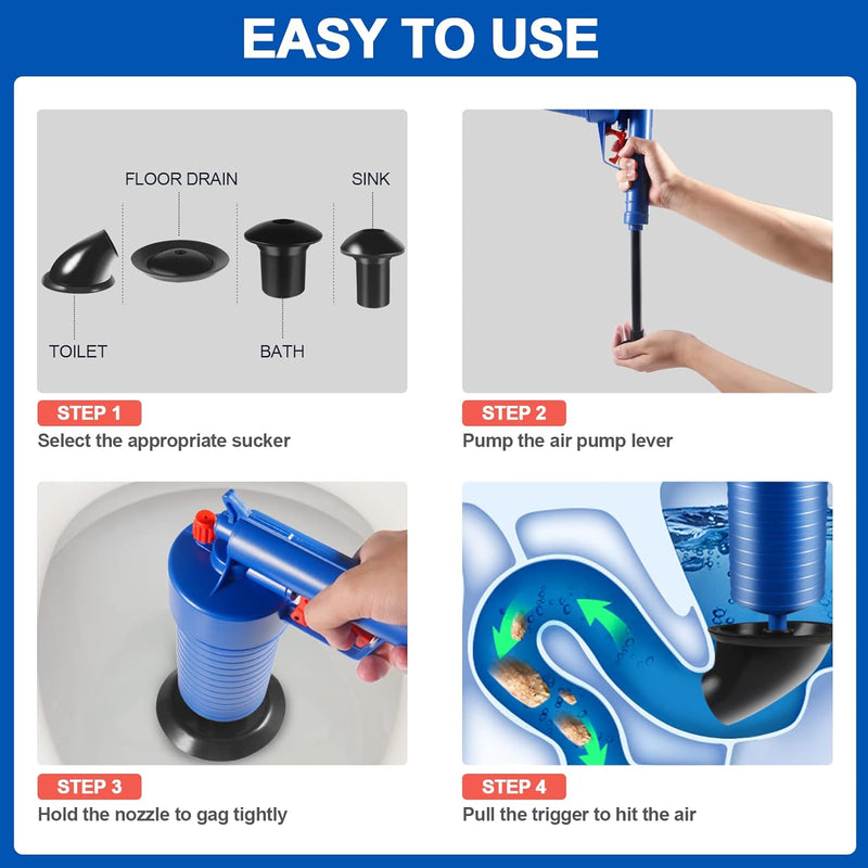 Drain Blaster Air Toilet Sink Plunger Gun Drain Clog Remover Tool