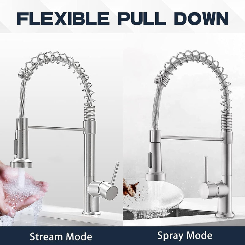 Single-Hole Spring Kitchen Faucet With Pull-Down Sprayer