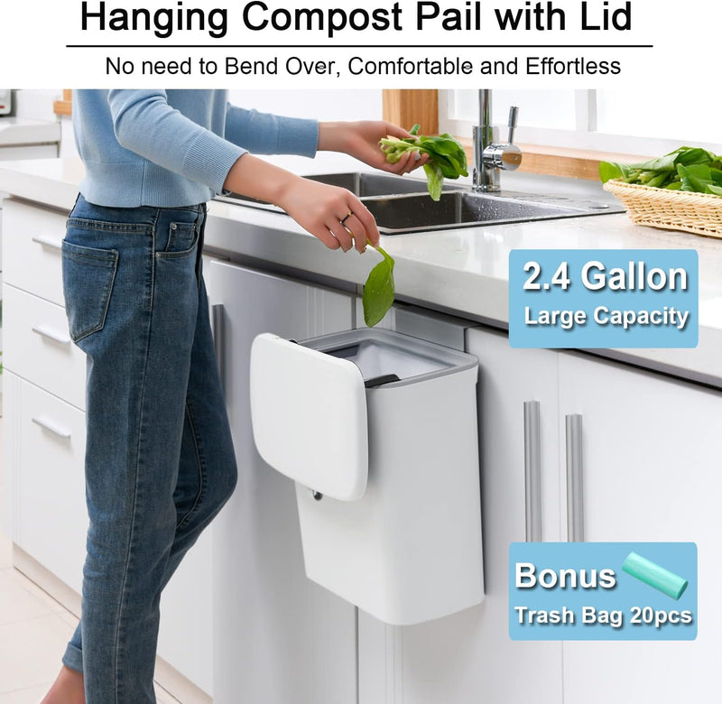 2.4 Gallon Kitchen Compost Bin For Counter Top Or Under Sink