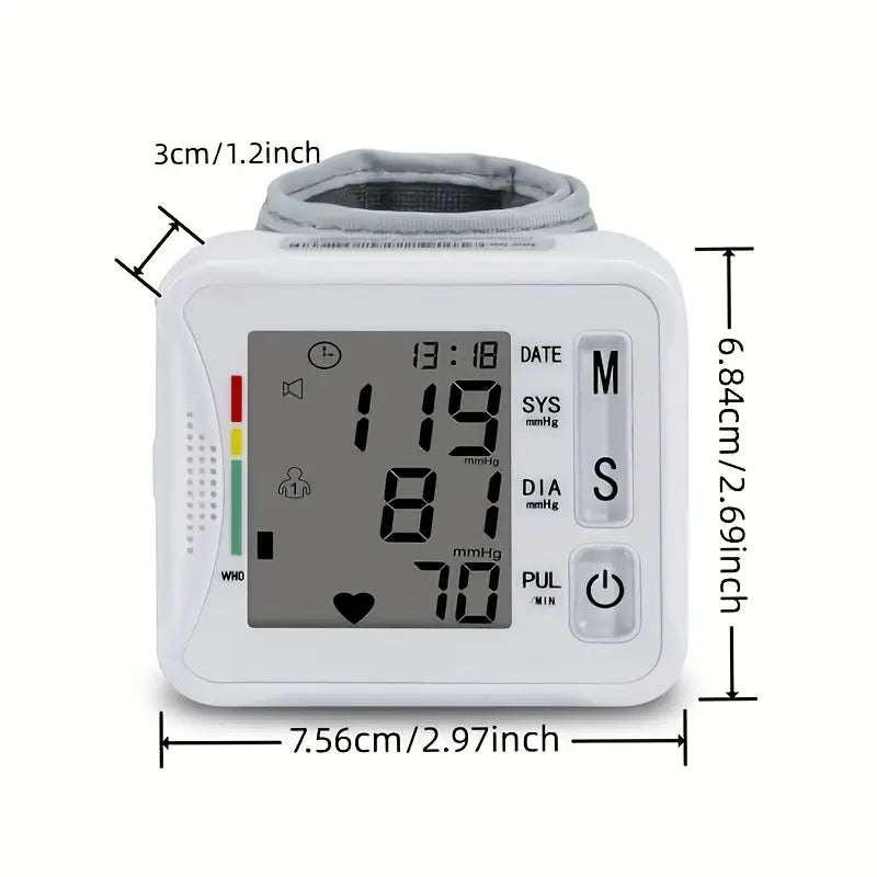 Compact Digital Wrist Blood Pressure Monitor - One-Touch, Irregular Heartbeat Indicator, Battery-Free Operation