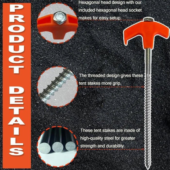 8 Screw in Tent Stakes – Ground Anchors Screw in