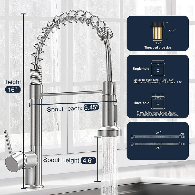 Single-Hole Spring Kitchen Faucet With Pull-Down Sprayer