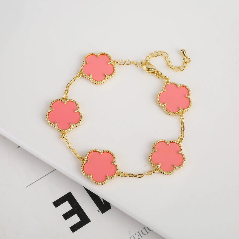 Vintage Clover Flower Pendant Gold Chain Bracelet