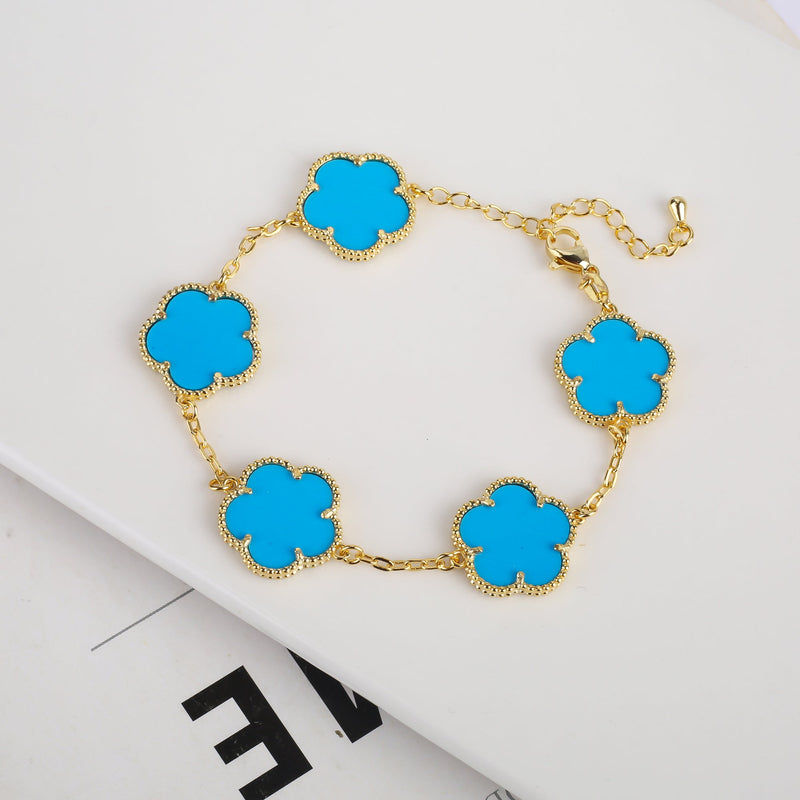 Vintage Clover Flower Pendant Gold Chain Bracelet