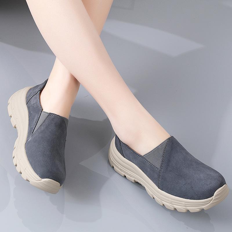 Autumn breathable leather elasticated slip on casual platform shoes