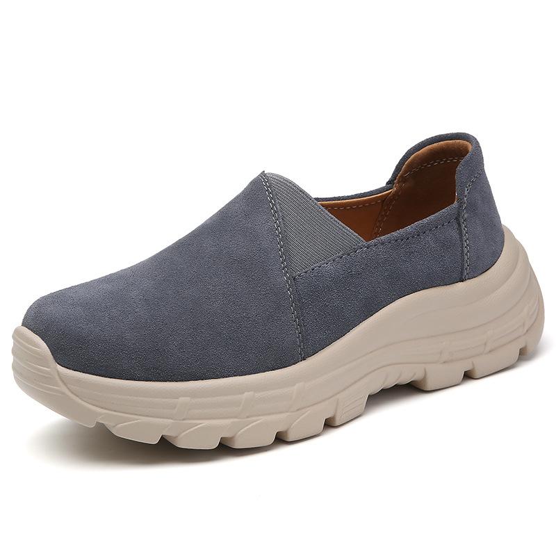 Autumn breathable leather elasticated slip on casual platform shoes