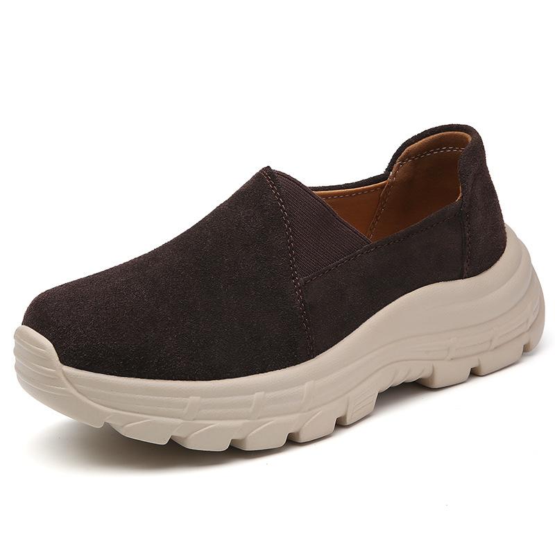 Autumn breathable leather elasticated slip on casual platform shoes