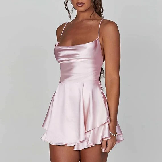 Backless Satin Flair Mini Dress