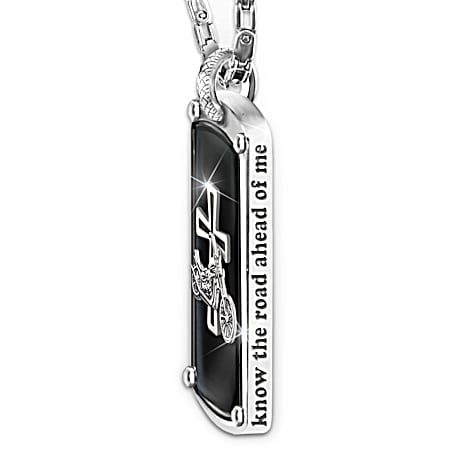 Biker’s Blessing Engraved Dog Tag Pendant Necklace