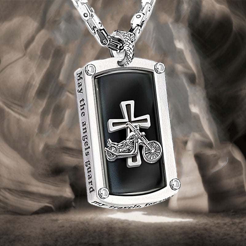 Biker’s Blessing Engraved Dog Tag Pendant Necklace