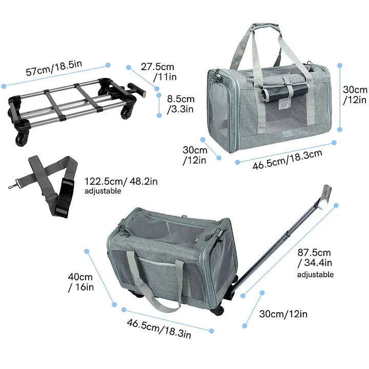 Large Pet Carrier Cat & Dog Rolling Pet Carrier With Detachable Wheels