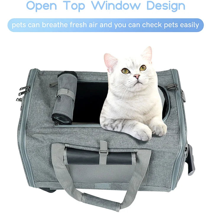 Large Pet Carrier Cat & Dog Rolling Pet Carrier With Detachable Wheels