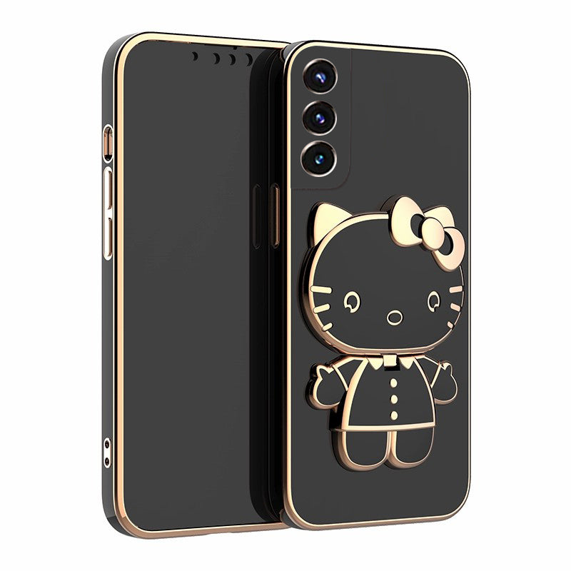 Cartoon Cat Bracket Mirror Case Cover For Samsung