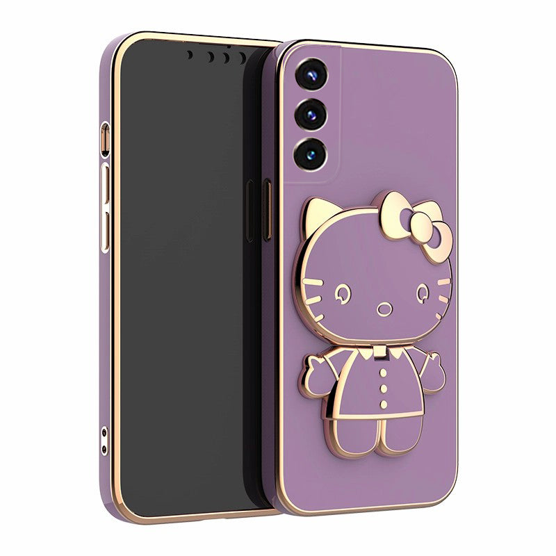 Cartoon Cat Bracket Mirror Case Cover For Samsung