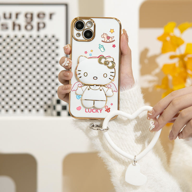 Electroplating Painted Cat Mirror Bracket Bracelet Case Cover For iPhone