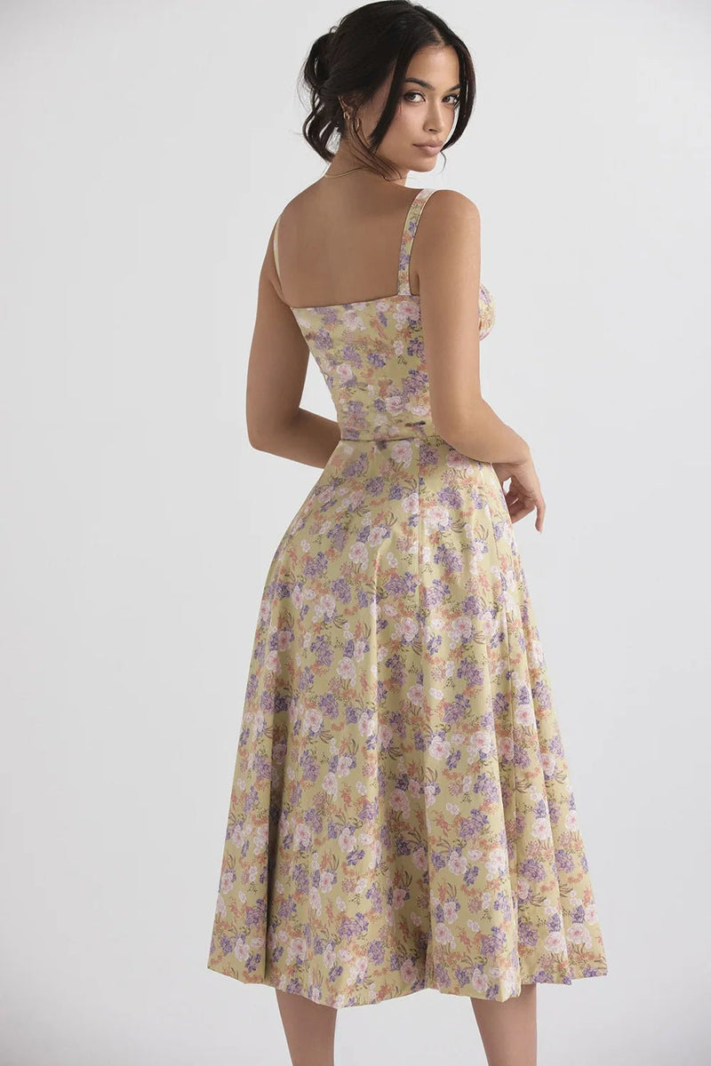 Floral Bustier Waist-Shaping Dress