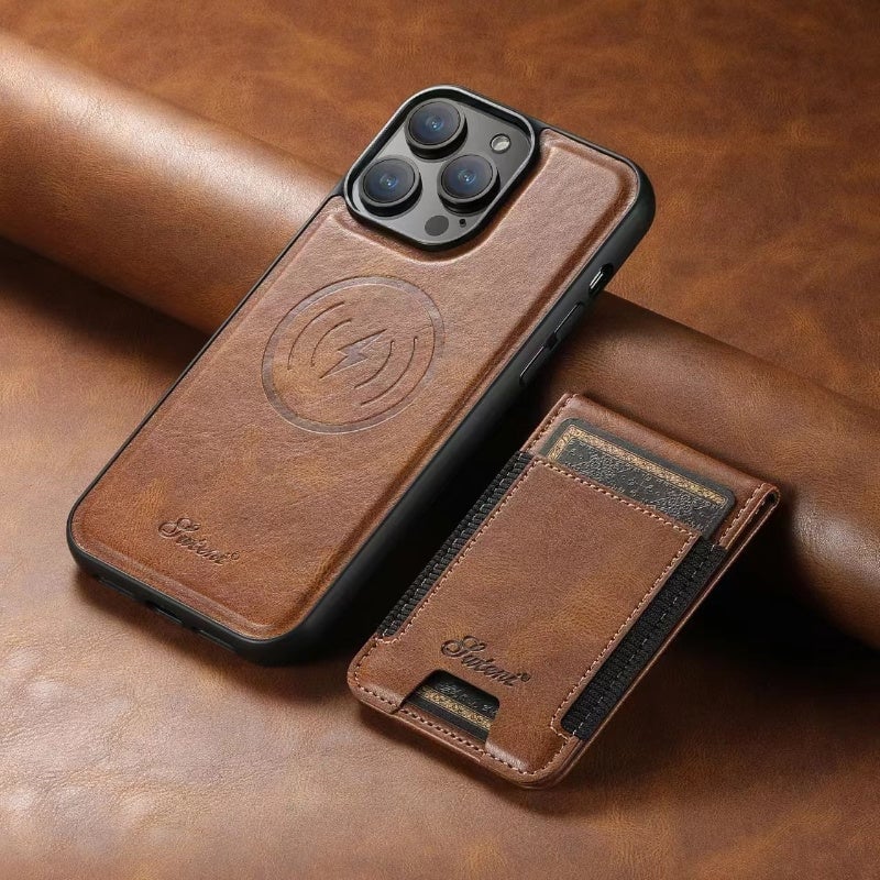 Genuine Leather Card Holder Phone Case: Magnetic Stand, Wireless Charging (MagSafe Compatible)