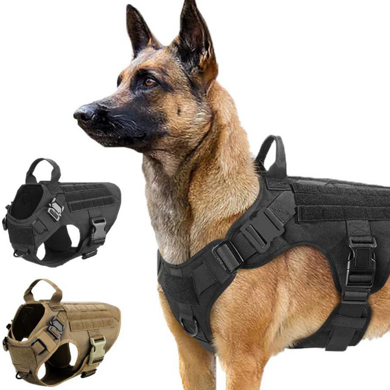 NEW Upgraded Heavy-Duty Tactical No-Pull Team K9 Dog Harness With Front & Back D-Rings, Quick-Release Metal-Buckles, Hook & Loop Panels, & Top Handle