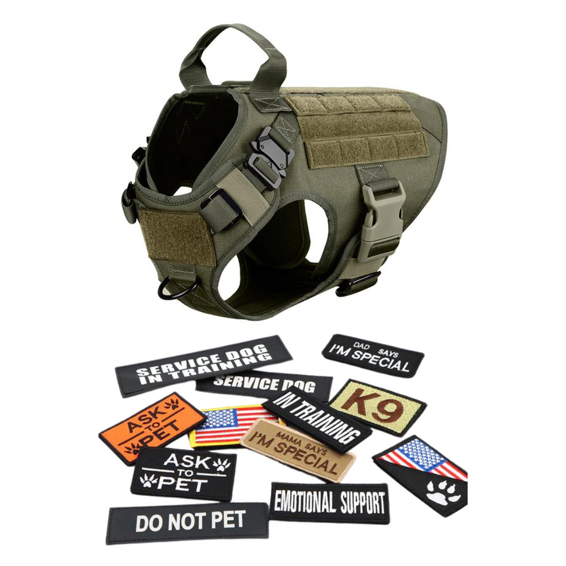 NEW Upgraded Heavy-Duty Tactical No-Pull Team K9 Dog Harness With Front & Back D-Rings, Quick-Release Metal-Buckles, Hook & Loop Panels, & Top Handle