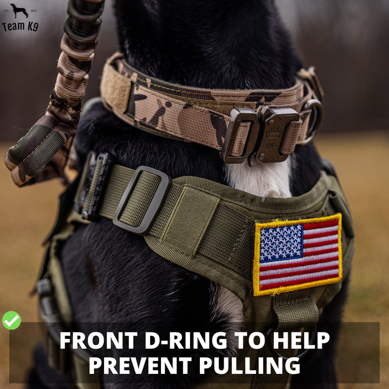 NEW Upgraded Heavy-Duty Tactical No-Pull Team K9 Dog Harness With Front & Back D-Rings, Quick-Release Metal-Buckles, Hook & Loop Panels, & Top Handle