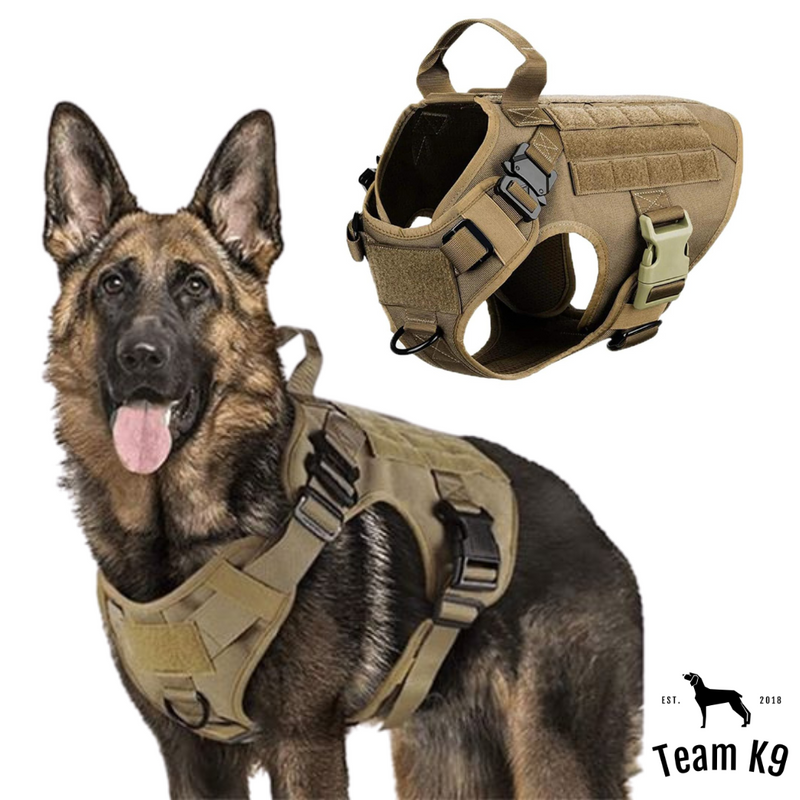 NEW Upgraded Heavy-Duty Tactical No-Pull Team K9 Dog Harness With Front & Back D-Rings, Quick-Release Metal-Buckles, Hook & Loop Panels, & Top Handle