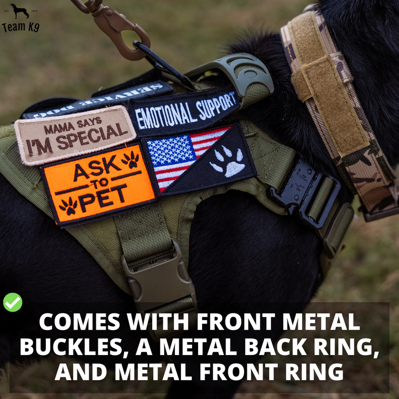 NEW Upgraded Heavy-Duty Tactical No-Pull Team K9 Dog Harness With Front & Back D-Rings, Quick-Release Metal-Buckles, Hook & Loop Panels, & Top Handle