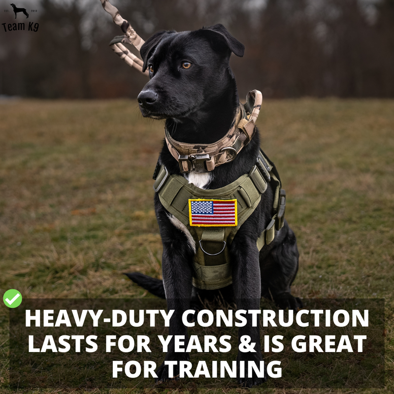 NEW Upgraded Heavy-Duty Tactical No-Pull Team K9 Dog Harness With Front & Back D-Rings, Quick-Release Metal-Buckles, Hook & Loop Panels, & Top Handle