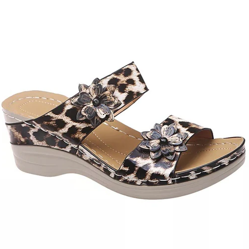 Leopard / Snake Print Orthopedic Leather Wedge Soft Sole Sandals