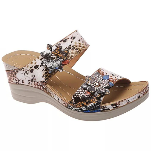 Leopard / Snake Print Orthopedic Leather Wedge Soft Sole Sandals