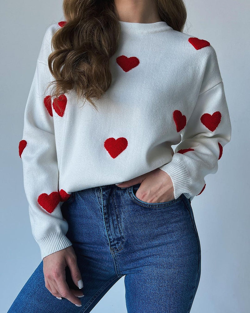 Oversized Hearts Embroidered pullover “Lisa”