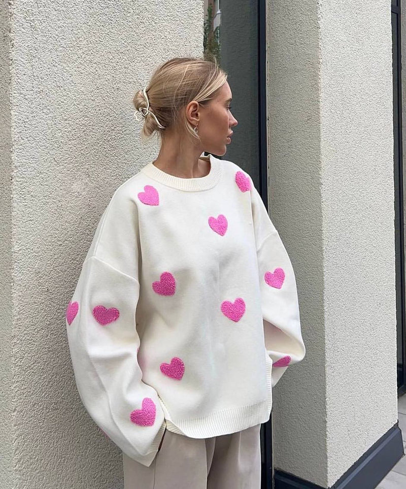 Oversized Hearts Embroidered pullover “Lisa”