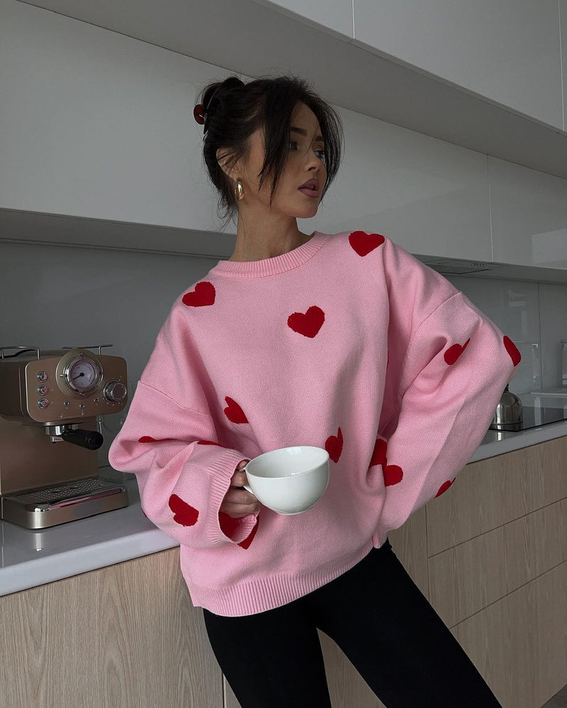 Oversized Hearts Embroidered pullover “Lisa”