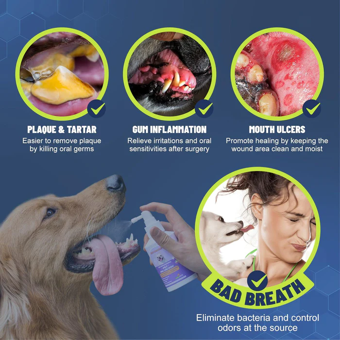 PetClean 鈥 Teeth Cleaning Spray for Dogs & Cats, Eliminate Bad Breath, Targets Tartar & Plaque, Without Brushing