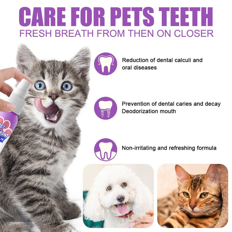 Petry Teeth Cleaning Spray for Dogs & Cats, Eliminate Bad Breath, Targets Tartar & Plaque, Without Brushing