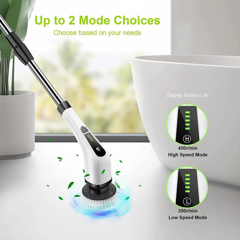 Electric Spin Power Scrubber Cordless Cleaning Brush Long Handle 7 Heads