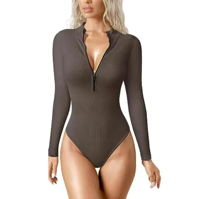 Kaitel Snached Waist Zip-Up Bodysuit