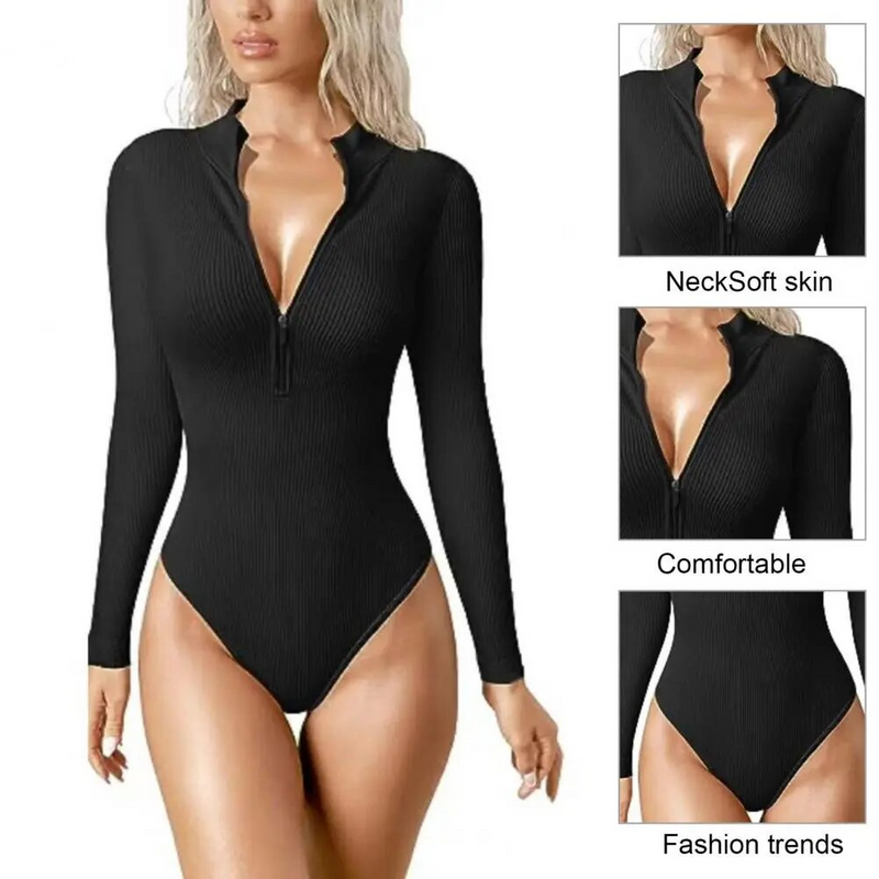 Kaitel Snached Waist Zip-Up Bodysuit