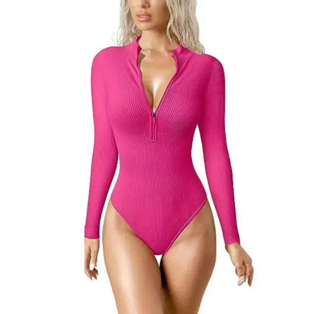 Kaitel Snached Waist Zip-Up Bodysuit