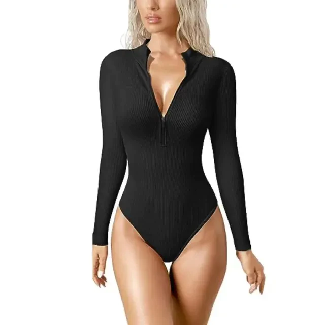 Kaitel Snached Waist Zip-Up Bodysuit