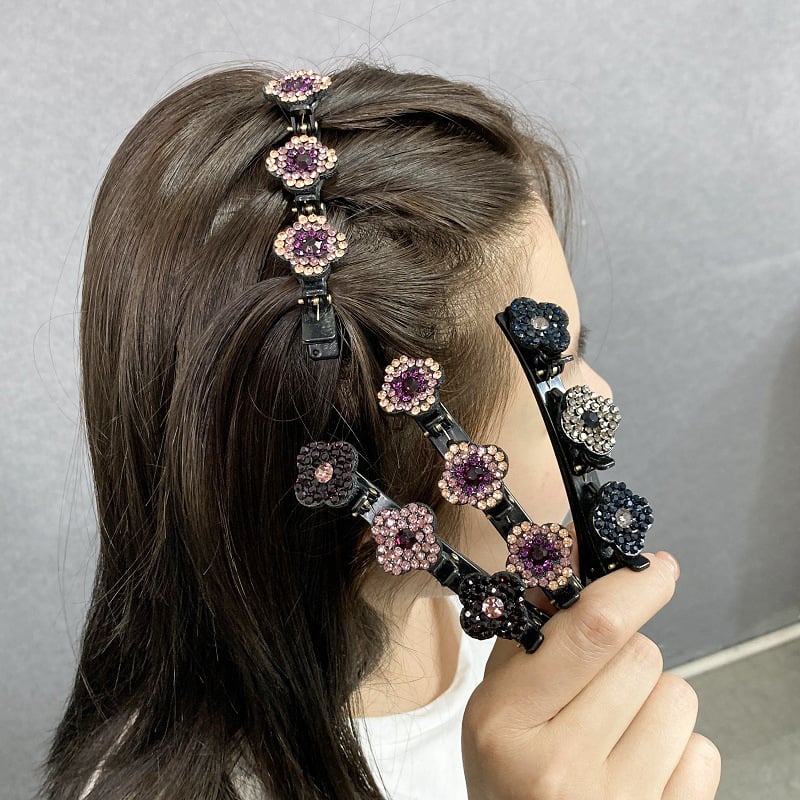 Fallingdew Sparkling Crystal Stone Braided Hair Clips