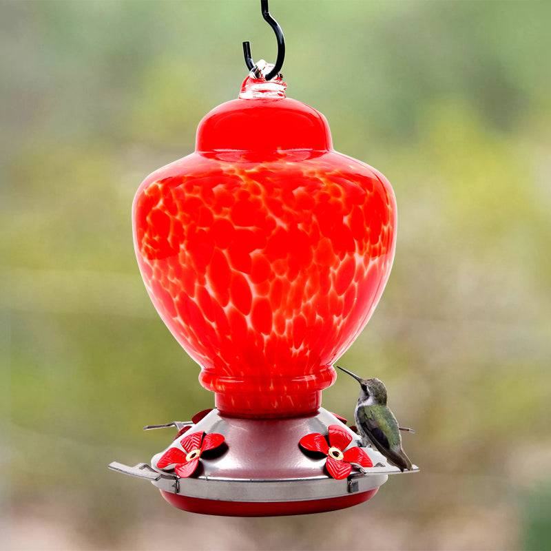 Hand Blown Glass Hummingbird Feeder  - 38 Ounces