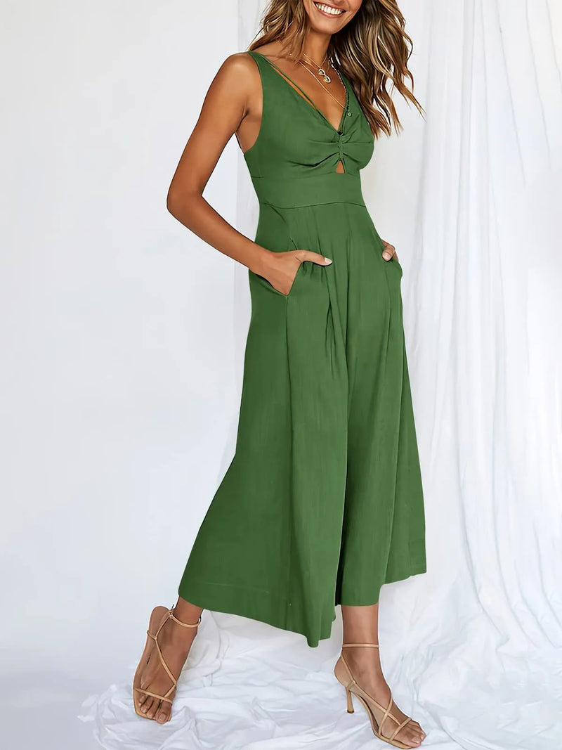 V Neck Cutout High-Waist Jumpsuits