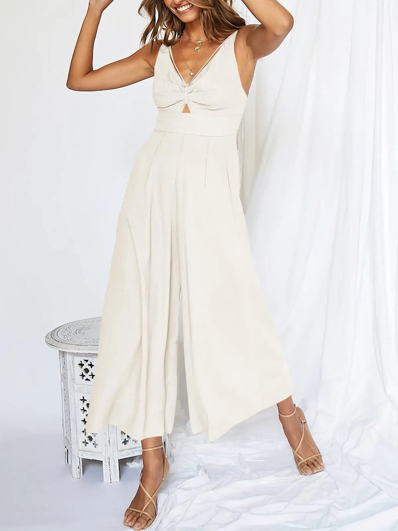 V Neck Cutout High-Waist Jumpsuits