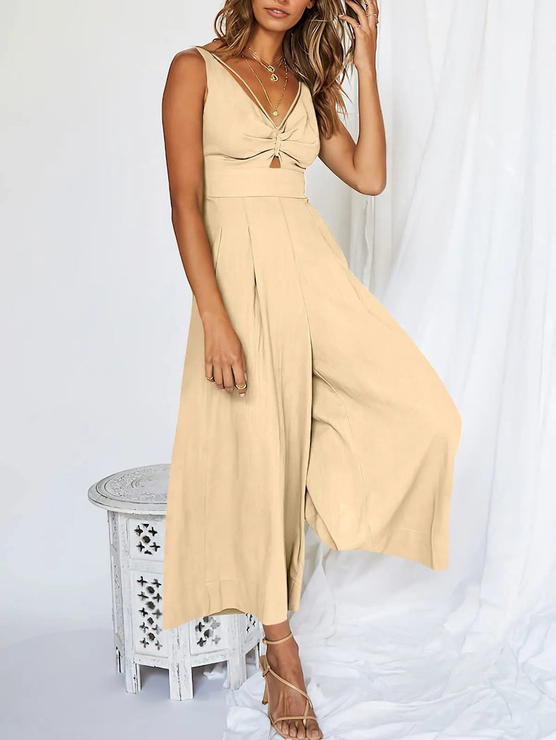 V Neck Cutout High-Waist Jumpsuits